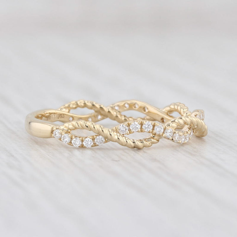 New Diamond Woven Stackable Ring 14k Yellow Gold Size 6.5 Wedding Band