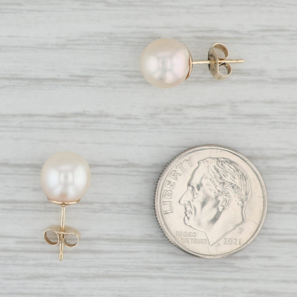 Light Gray Cultured Pearl Stud Earrings 14k Yellow Gold Pierced June Birthstone