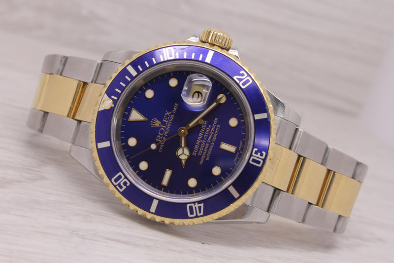 2000 Rolex Submariner 16613 Two Tone Blue Automatic Divers Watch 93253 Serviced