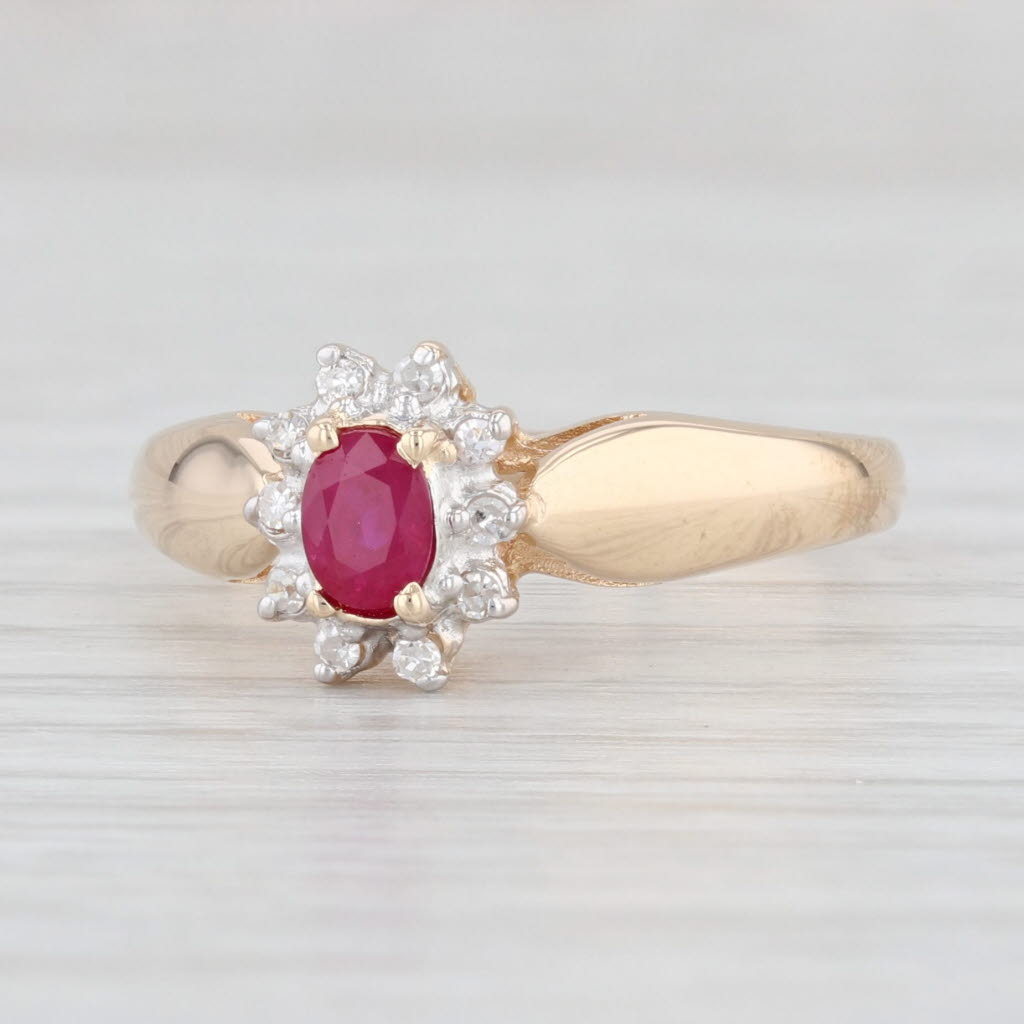 Light Gray 0.35ctw Oval Ruby Diamond Halo Ring 14k Yellow Gold Size 7