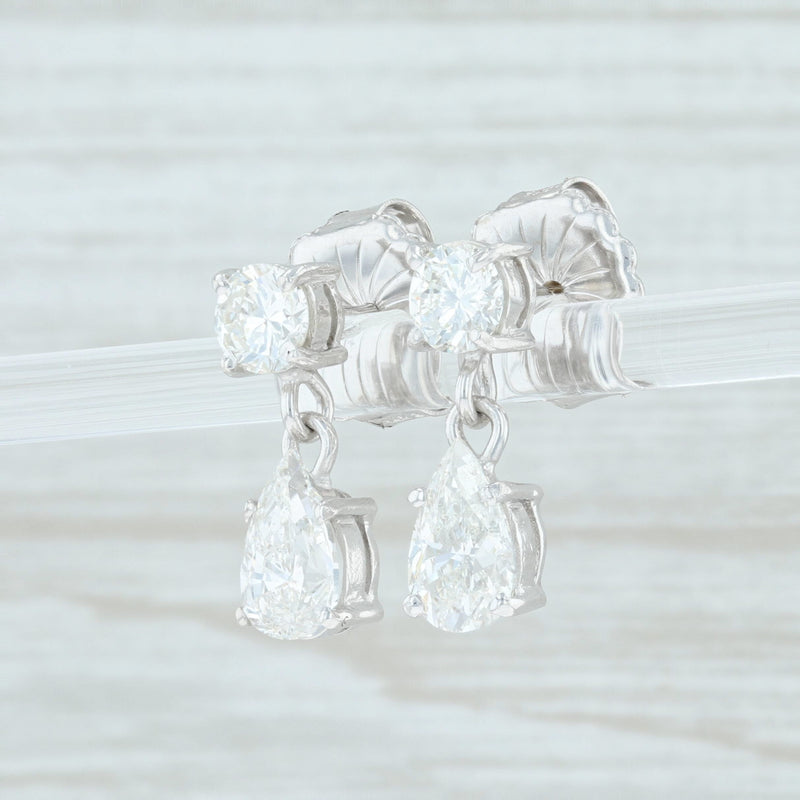 2.21ctw Diamond Teardrop Earrings 14k White Gold Pierced Dangle Round & Pear
