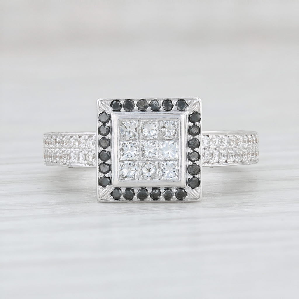 Light Gray 1.50ctw Black White Diamond Halo Ring 18k White Gold Size 6.5 Engagement A.H.