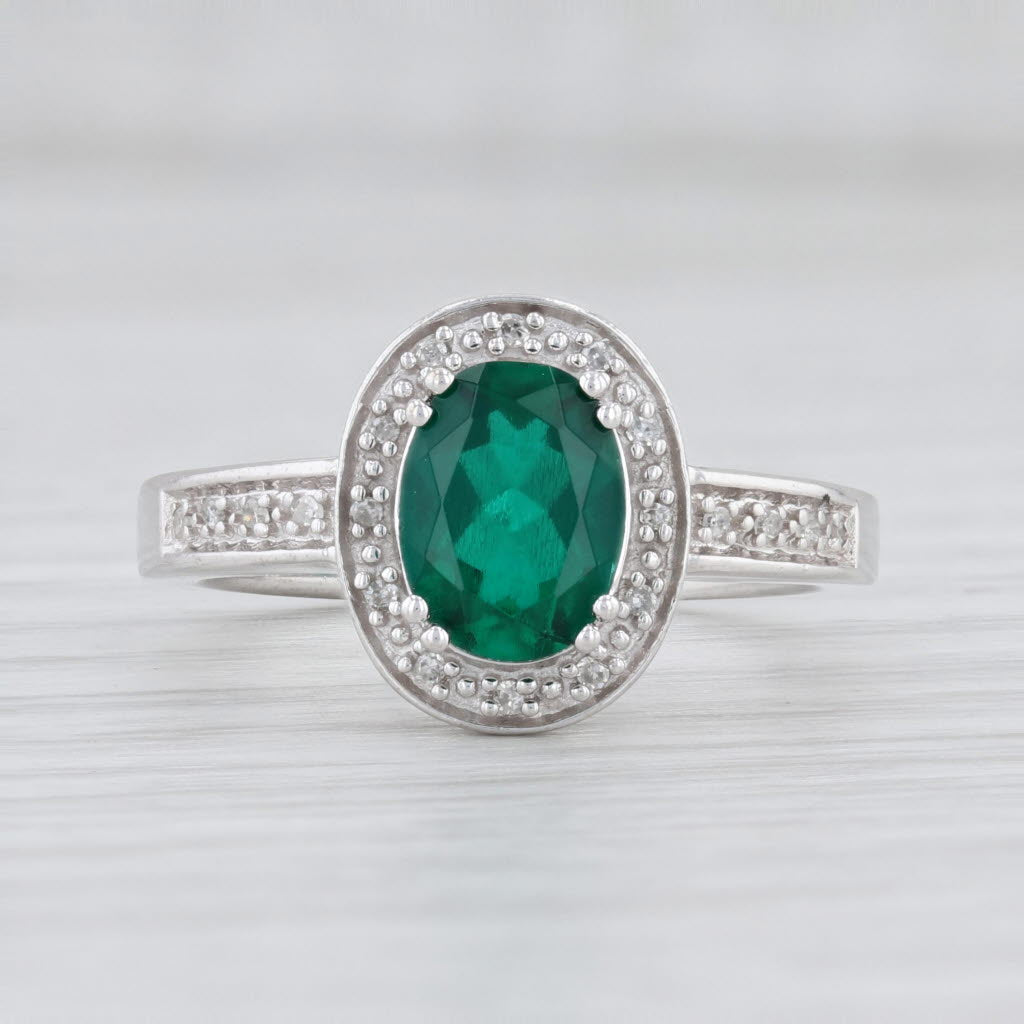 Light Gray New Lab Created Emerald Diamond Halo Ring 10k White Gold Sz 6.75 May Birthstone