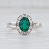 Light Gray New Lab Created Emerald Diamond Halo Ring 10k White Gold Sz 6.75 May Birthstone