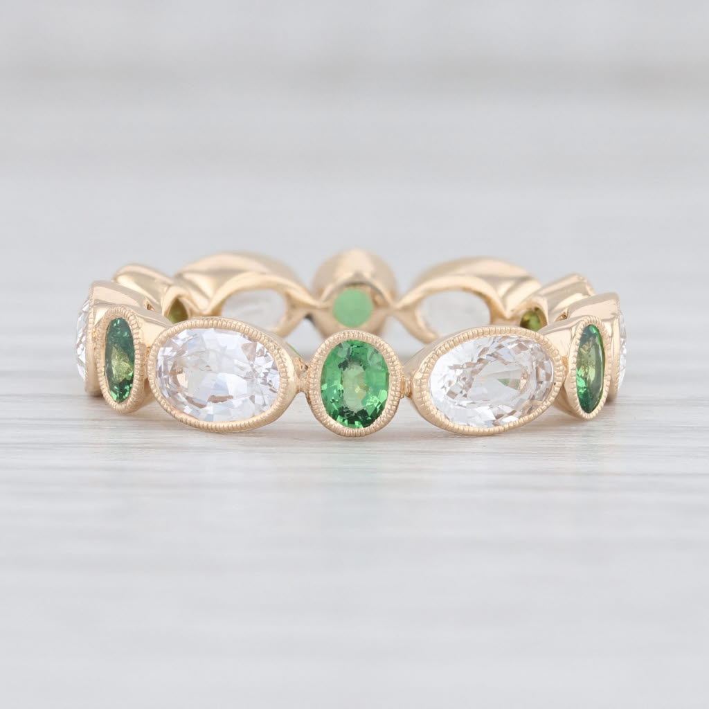 Light Gray New Beverley K Tsavorite Garnet White Sapphire Ring 14k Gold Size 7 Stackable