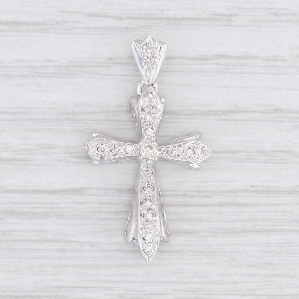 Light Gray 0.40ctw Pave Diamond Cross Pendant 14k White Gold Religious Jewelry