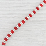 New Red Glass Bead Bracelet Engravable Charm 7.5" Sterling Silver Statement