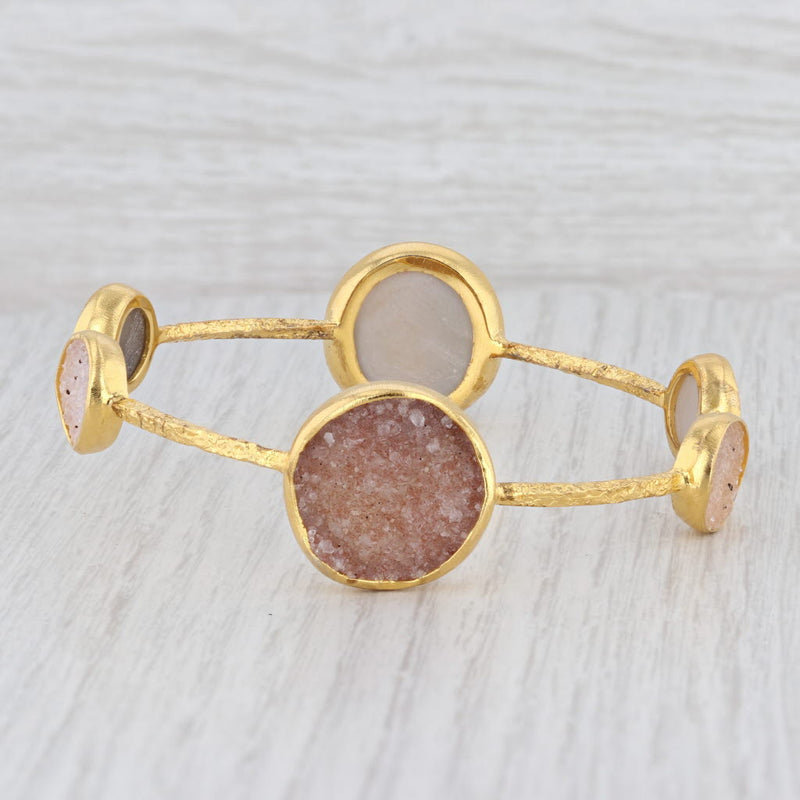 New Nina Nguyen Bangle Bracelet White Sand Druzy Quartz 22k Vermeil Sterling 8"