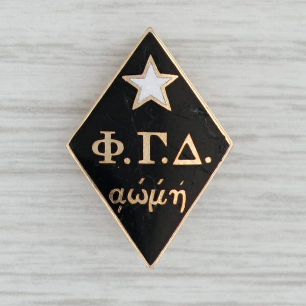 Gray Phi Gamma Delta Badge 14k Gold Enamel Vintage 1920s Greek Fraternity Fiji Pin