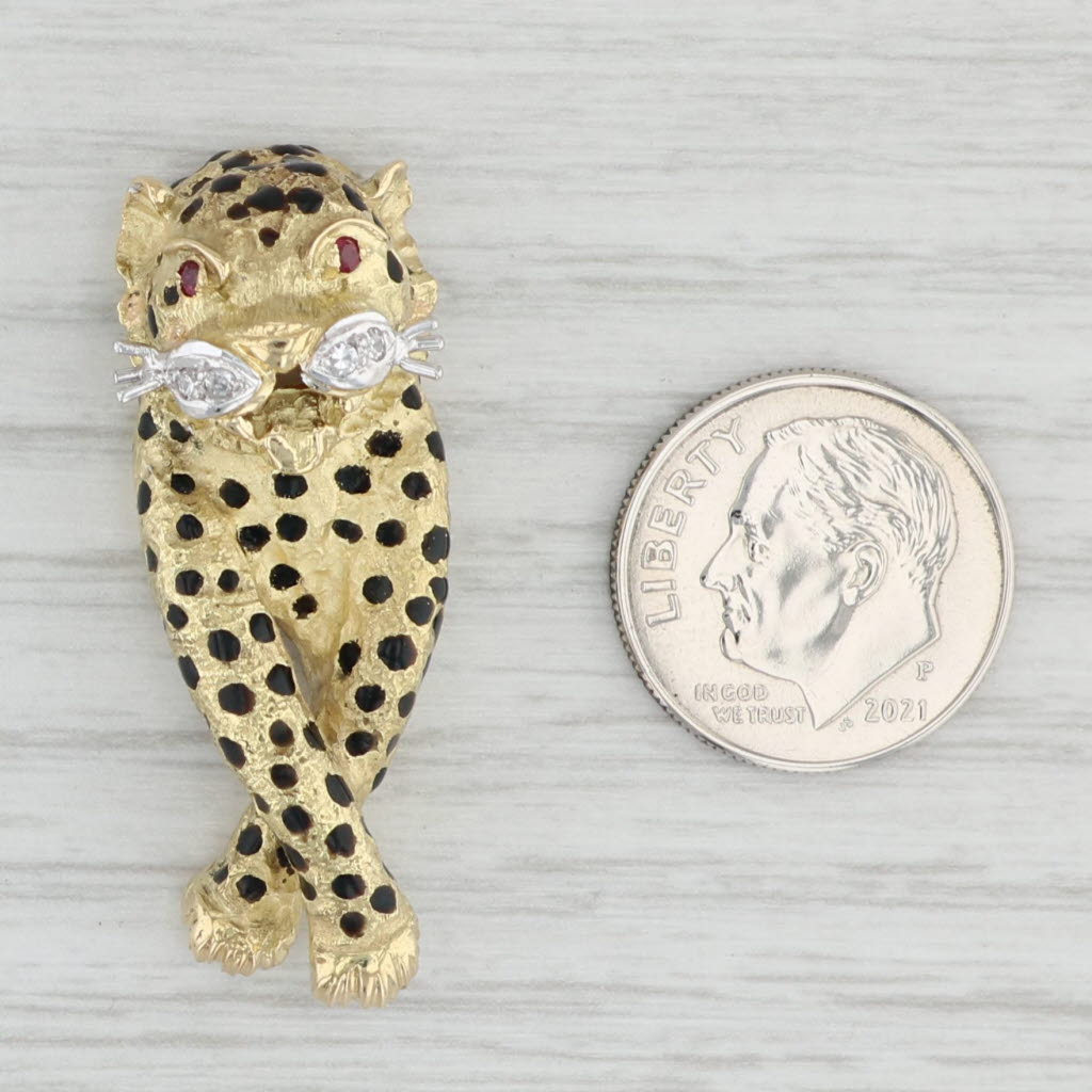 Light Gray Leopard Statement Pendant 18k Yellow Gold Ruby Diamond Animal Jewelry