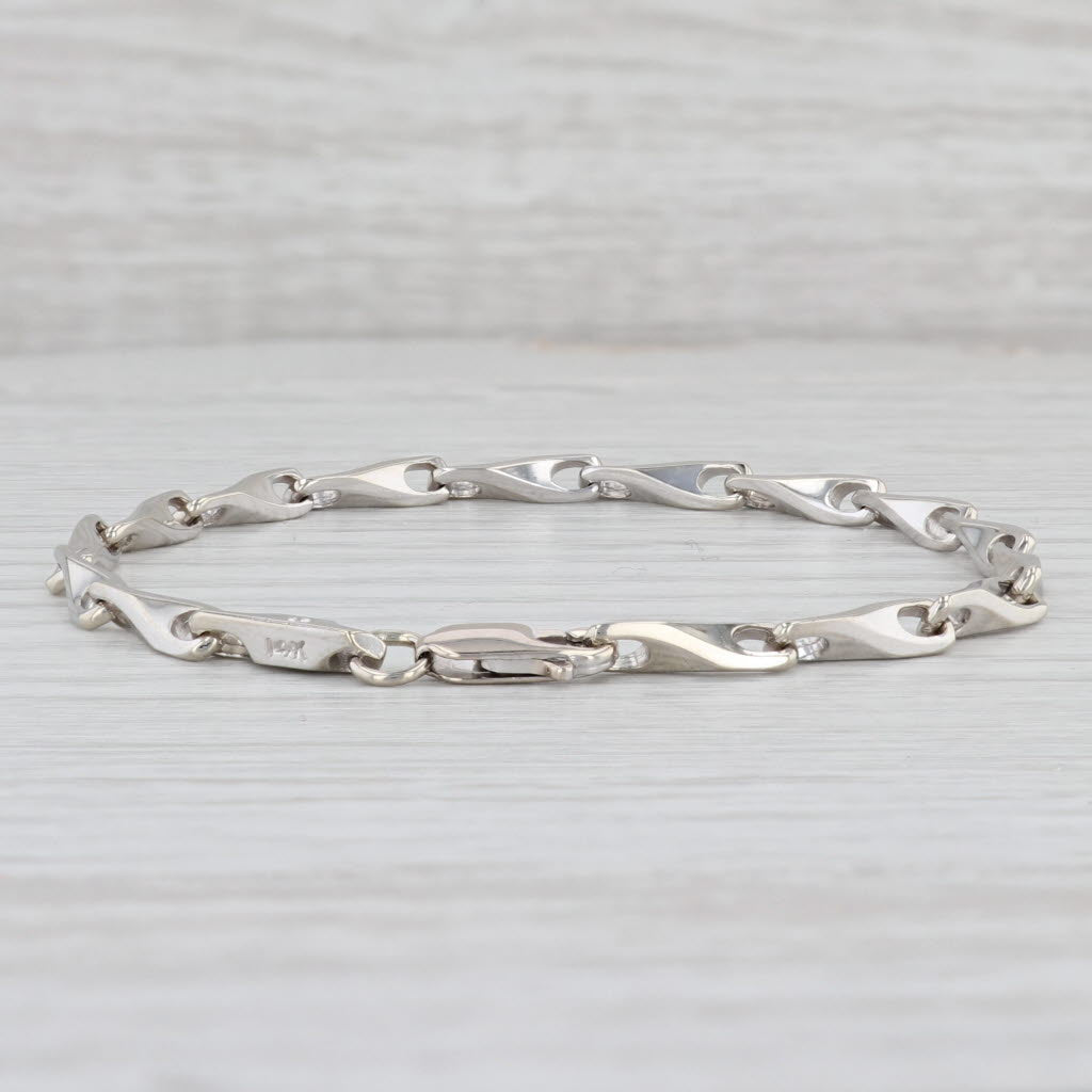 Light Gray 7" Barleycorn Chain Bracelet 14k White Gold 3.4mm Lobster Clasp