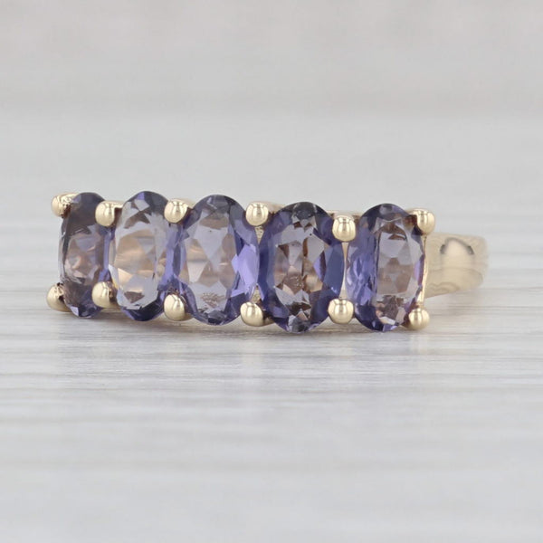Light Gray 1.90ctw Iolite Ring 10k Yellow Gold Size 6.25 Stackable Tiered 5-Stone