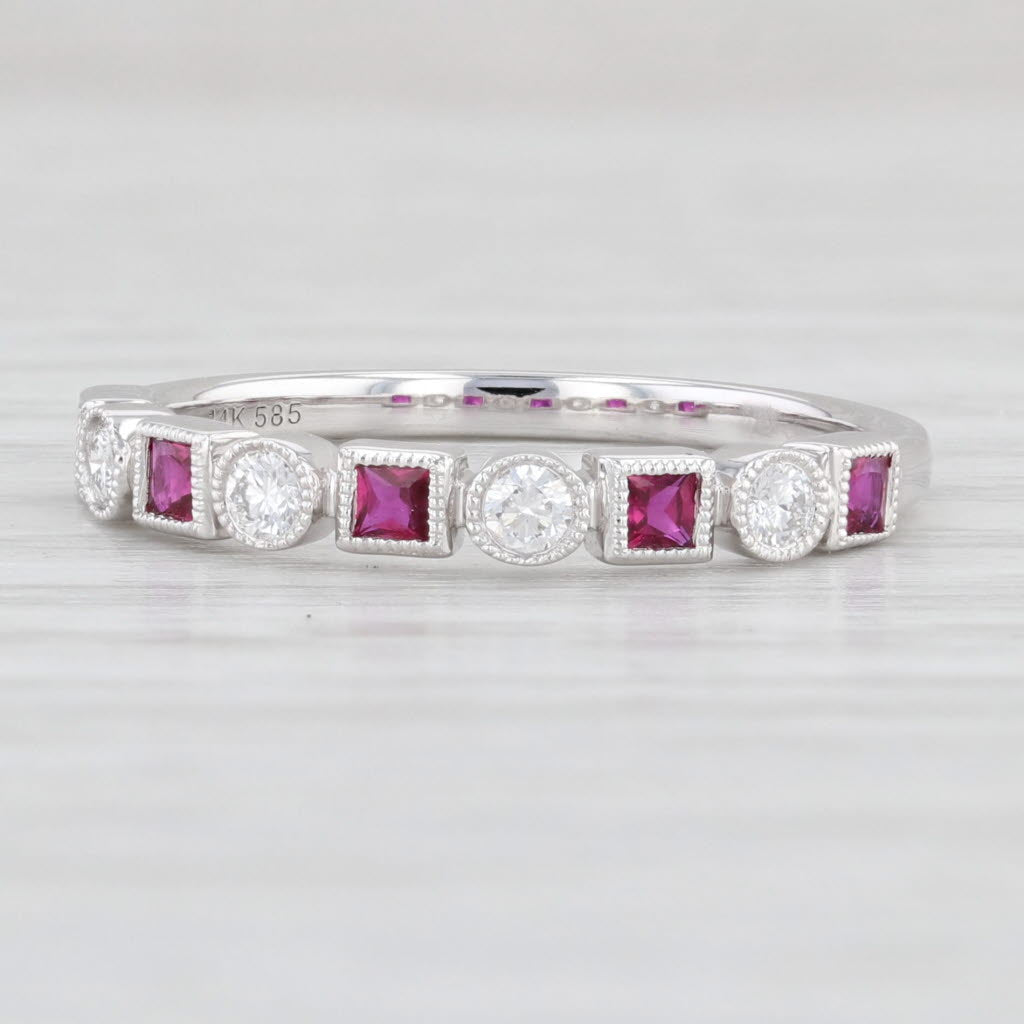 Light Gray New 0.52ctw Diamond & Ruby Ring 14k White Gold Size 6.5 Stackable