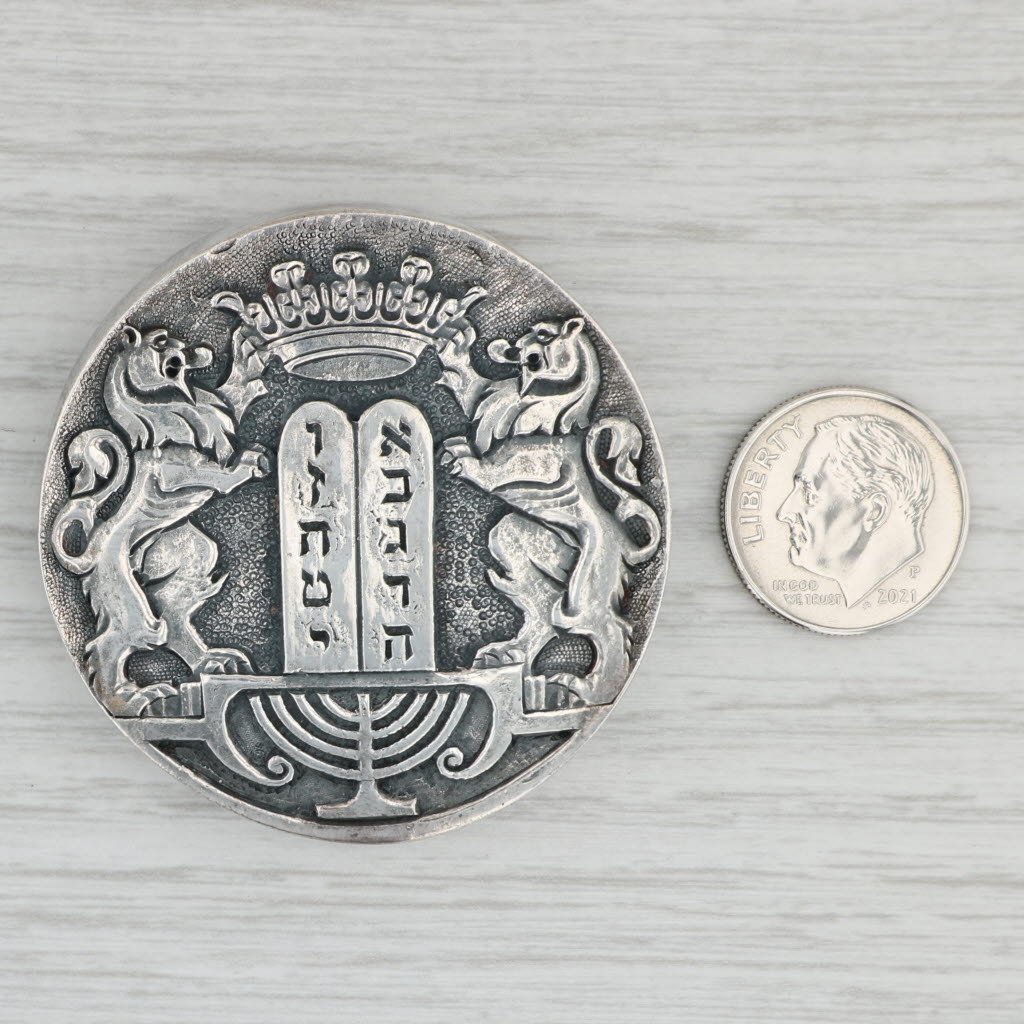 Gray Judaica Coat of Arms Brooch Pendant Hebrew Lions Menorah Crest Henry Winograd