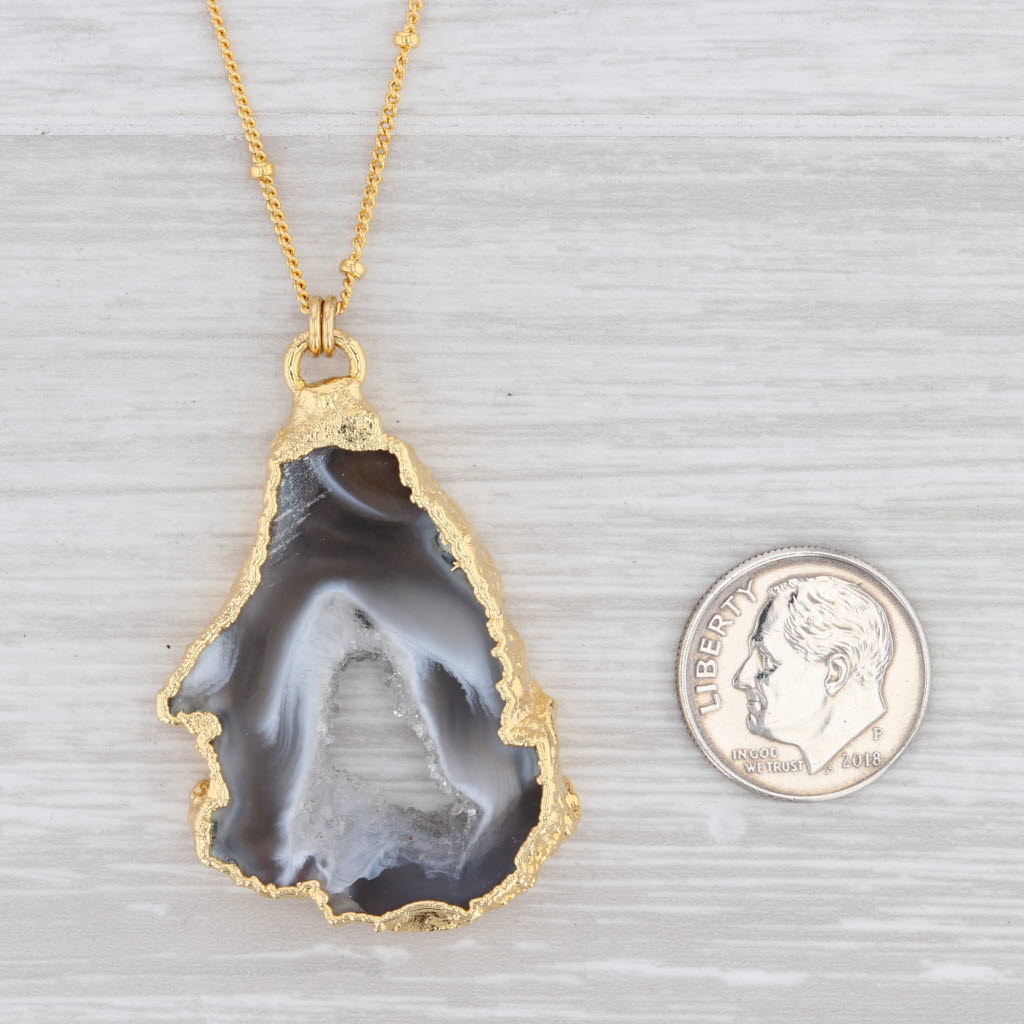 Light Gray New Nina Nguyen Geode Druzy Quartz Pendant Necklace Gold Vermeil Sterling 16-18