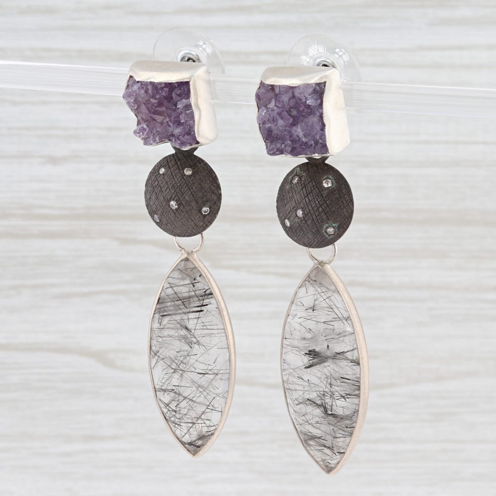 Light Gray New Nina Nguyen Amethyst Quartz Diamond Drop Earrings Interchangeable Statement