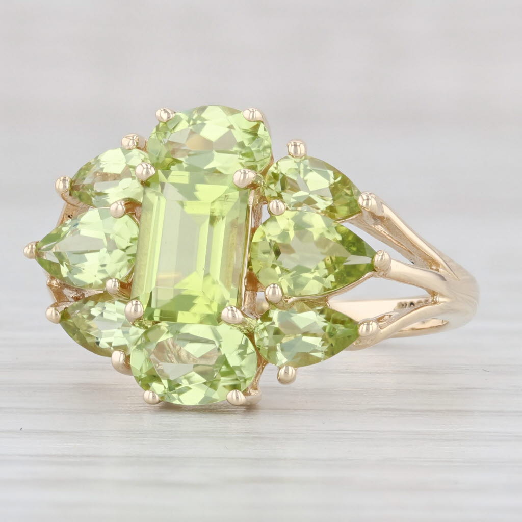 Light Gray 4ctw Peridot Cocktail Ring 14k Yellow Gold Size 7 August Birthstone