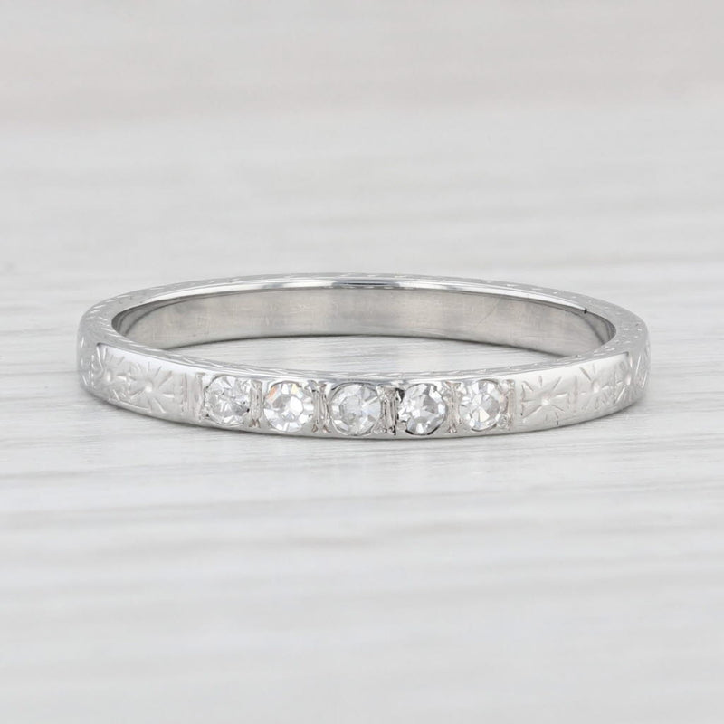Light Gray Art Deco Diamond Wedding Band 18k White Gold Stackable Ring Vintage