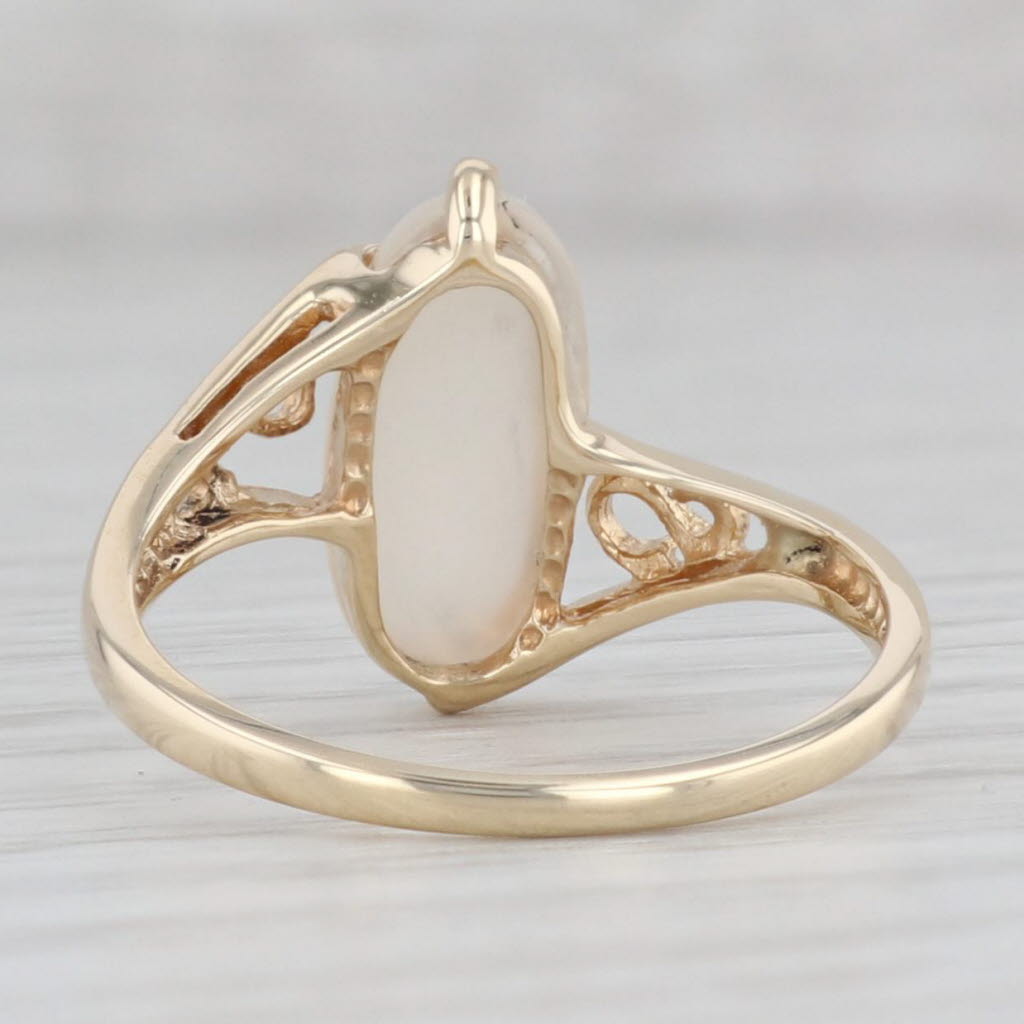 Light Gray Vintage Mother of Pearl Diamond Bypass Ring 14k Yellow Gold Size 6 Richard Klein