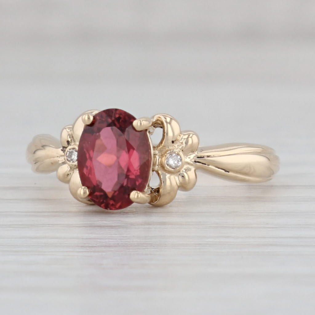 Gray 1.11ctw Oval Pink Tourmaline Diamond Ring 14k Yellow Gold Size 6.5