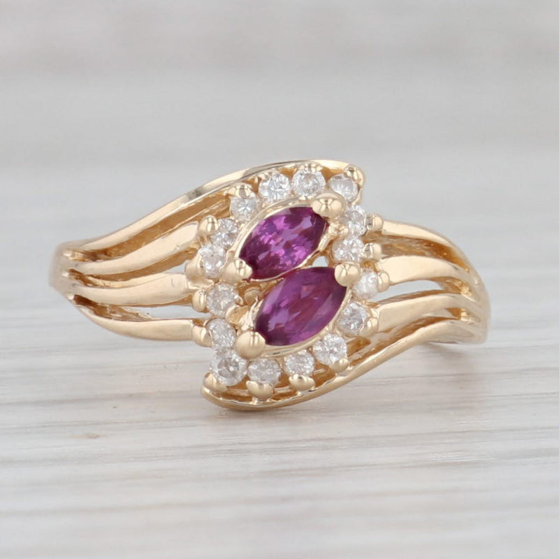 Gray 0.39ctw Ruby Diamond Halo Bypass Ring 14k Yellow Gold Size 6