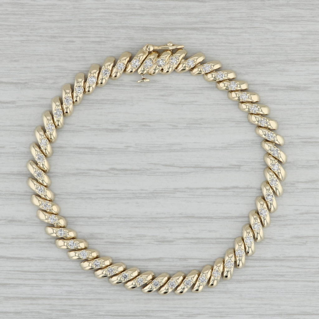 Gray 1ctw Diamond San Marco Chain Bracelet 14k Yellow Gold 7.25" 6.3mm