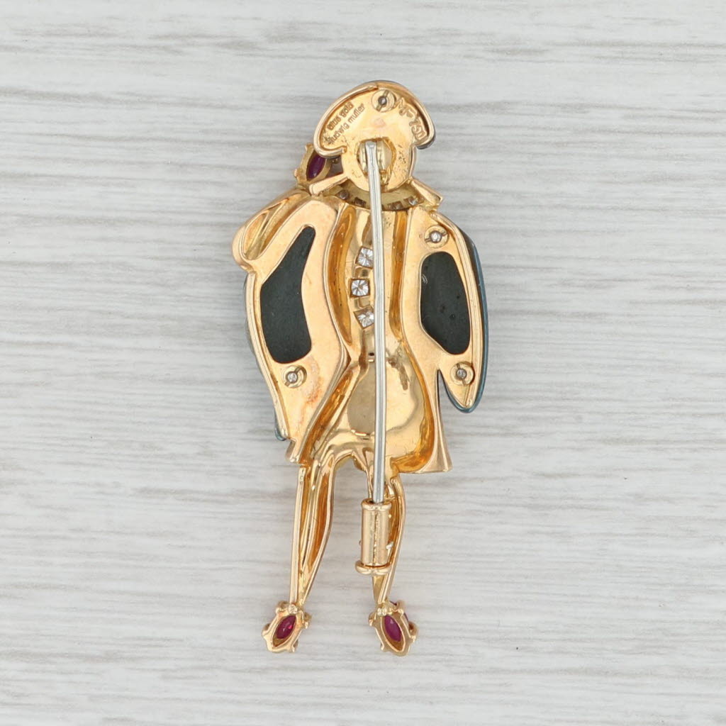 Light Gray Ludwig Muller La Commedia dell'arte Brooch 18k Gold Pearl Diamond Ruby Pin