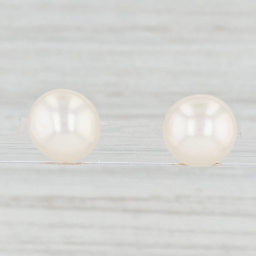 Light Gray Freshwater Cultured Pearl Stud Earrings 14k Yellow Gold Pierced Studs