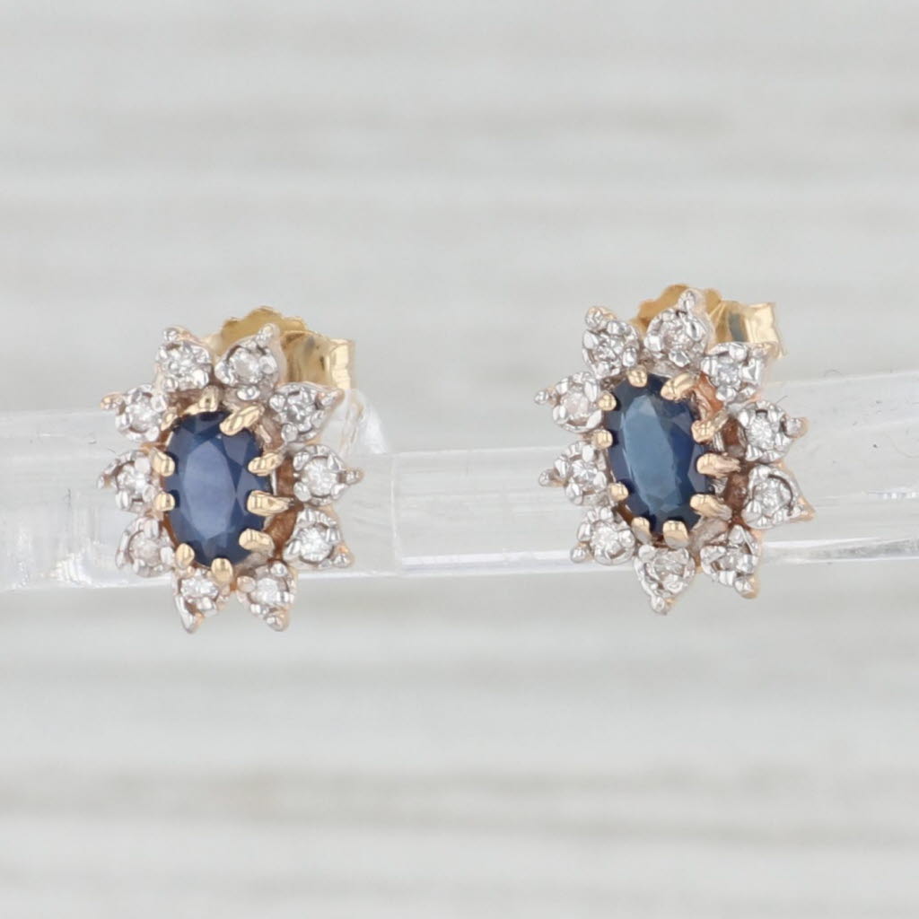 Light Gray 0.75ctw Blue Sapphire Diamond Halo Stud Earrings 14k Yellow Gold