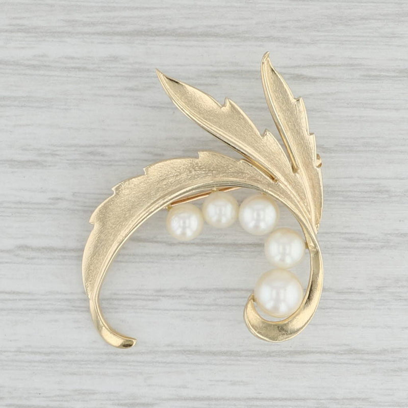 Light Gray Mikimoto Cultured Pearl Floral Brooch 14k Yellow Gold Statement Pin