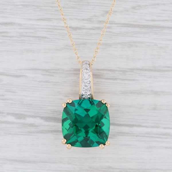 Light Gray New Synthetic Emerald Diamond Pendant Necklace 14k Yellow Gold 18"