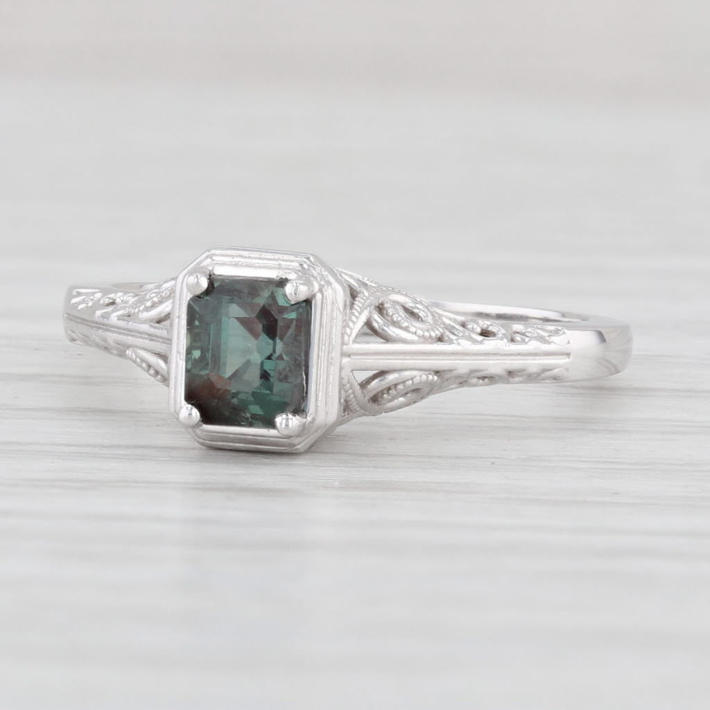 Light Gray New 0.70ct Green Alexandrite Solitaire Ring 14k White Gold Size 6.5 Filigree