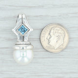 .47ct Blue Topaz & Imitation Pearl Pendant Sterling Silver Drop Statement