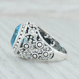 Blue Glass Cocktail Ring Sterling Silver Size 7.5 Simulated Blue Topaz Signet