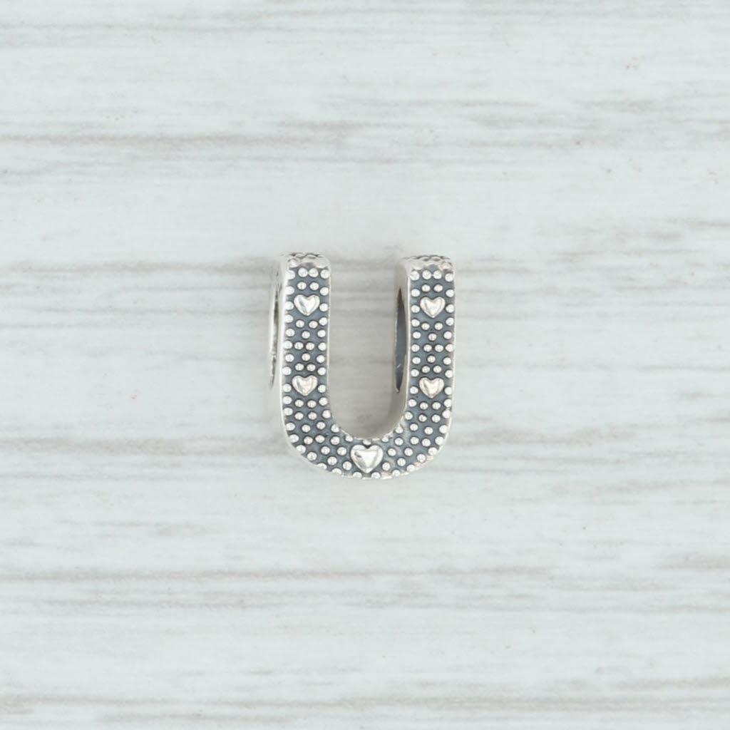 Light Gray New Authentic Pandora Letter U Charm 797475 Sterling Silver Pave "U" Bead