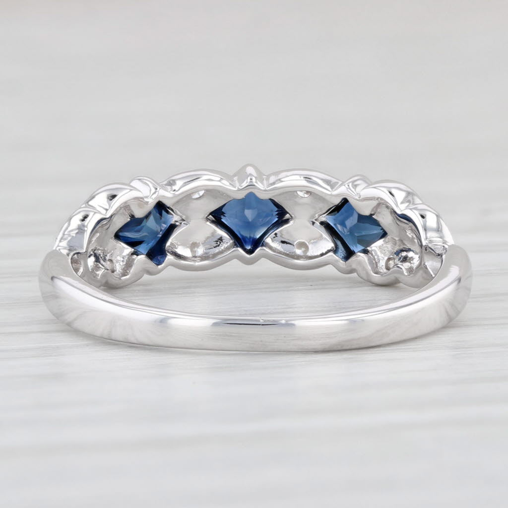 Light Gray 0.73ctw Blue Sapphire Diamond Ring 14k White Gold Stackable Wedding Band Sz 8.25