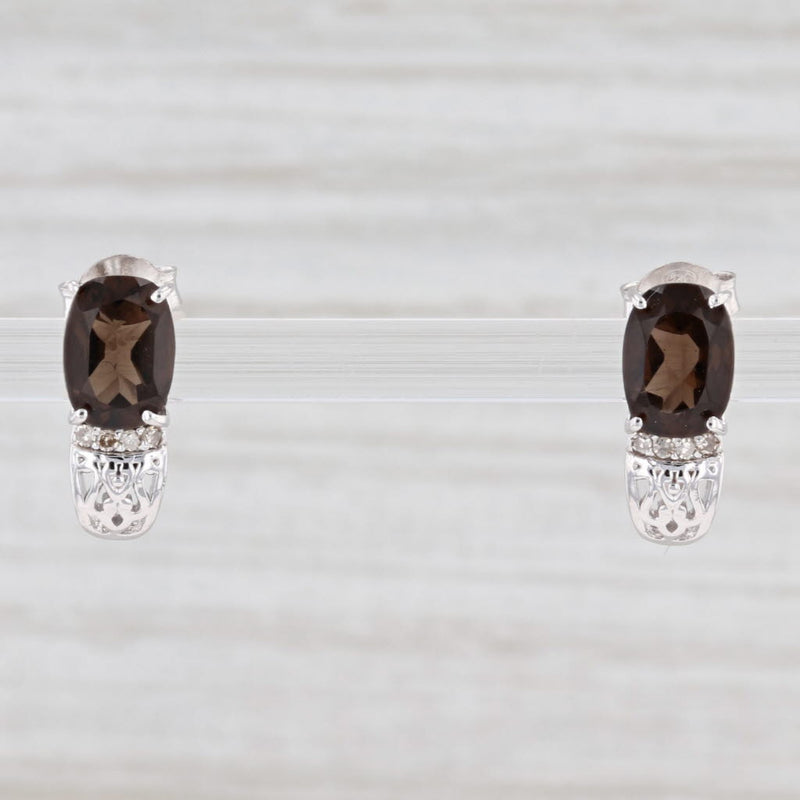 New 1.42ctw Smoky Quartz Diamond Drop Earrings Sterling Silver