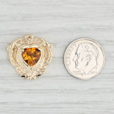 1.55ct Citrine Heart Charm 14k Yellow Gold GK Vintage Ornate