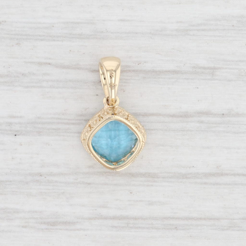 Light Gray New 1.05ct Blue Topaz Drop Pendant 14k Yellow Gold Solitaire December Birthstone