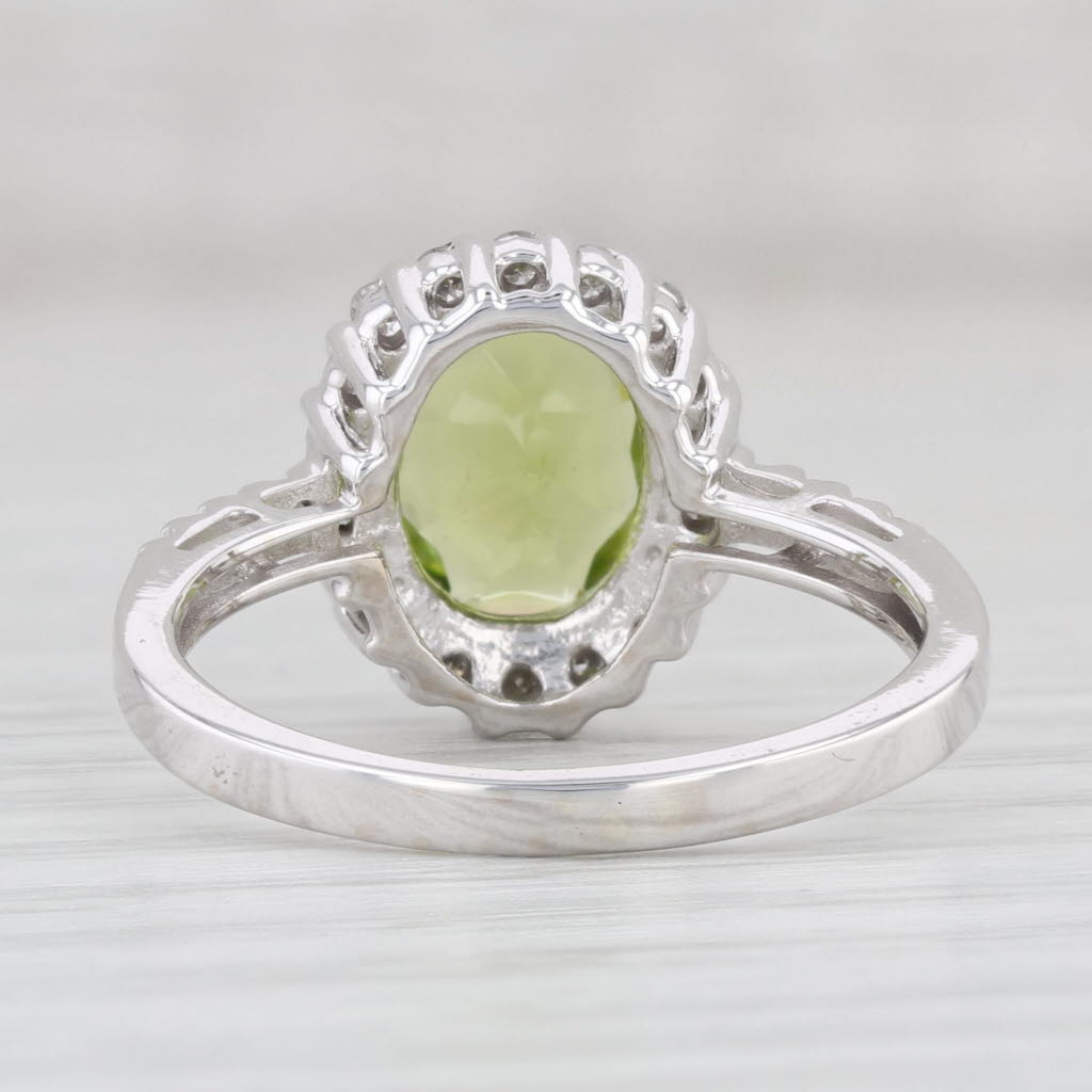 Light Gray 2.35ctw Oval Peridot Diamond Halo Ring 14k White Gold Size 6.5 August Birthstone