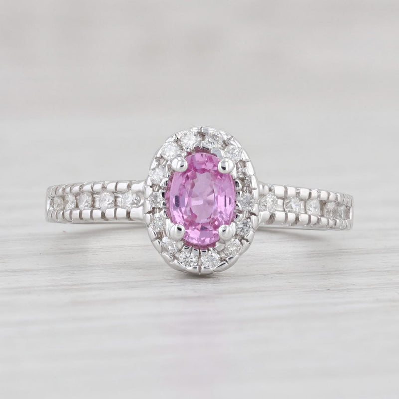 Light Gray 0.73ctw Pink Sapphire Diamond Halo Ring 14k White Gold Size 6.5 Engagement