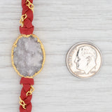 New Cordelia Nina Nguyen Necklace Gold Vermeil Red Woven Leather White Druzy