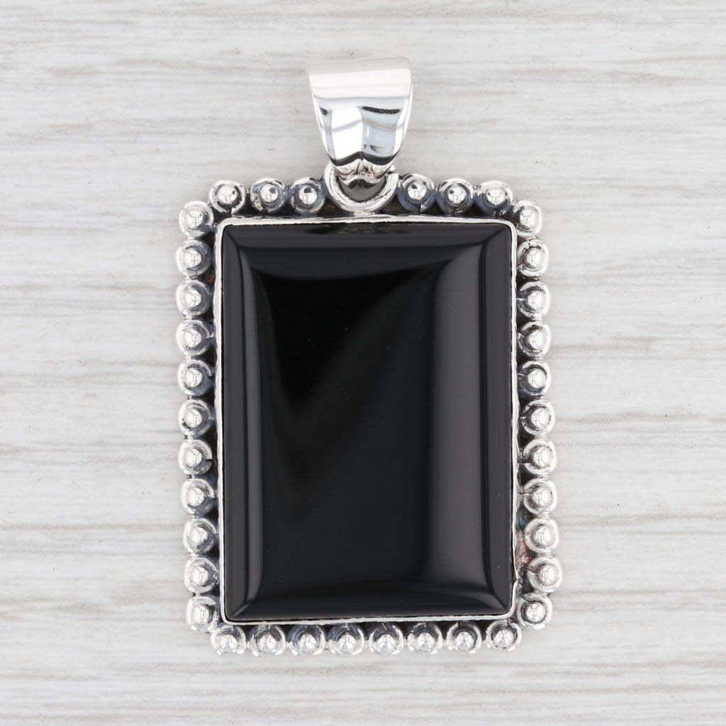 Dark Slate Gray New Black Onyx Rectangle Pendant Sterling Silver Drop B12744