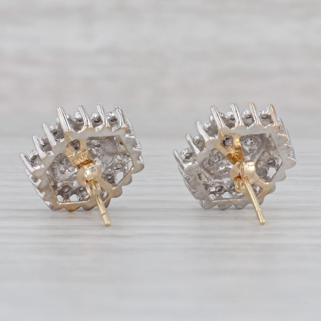 Gray 0.25ctw Diamond Cluster Stud Earrings 10k White Yellow Gold Pierced 2-Toned