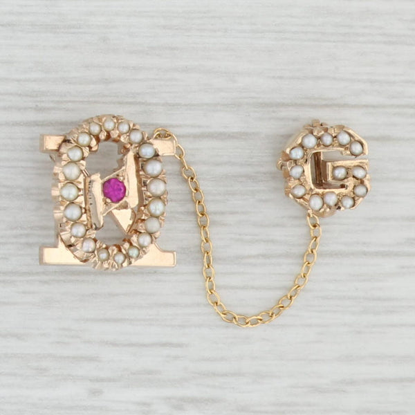Light Gray Theta Kappa Badge 10k Gold Lab Created Ruby Seed Pearls 10k Gold Fraternity Pin
