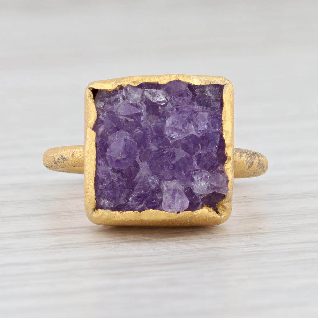 Light Gray New Nina Nguyen Amethyst Druzy Ring Sterling Silver 22k Gold Vermeil Size 7