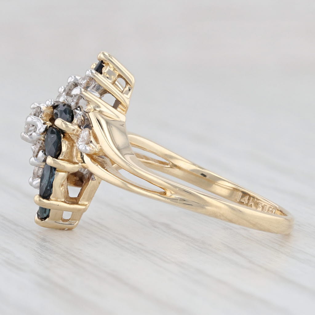 Light Gray 1.14ctw Blue Sapphire Diamond Cluster Ring 14k Yellow Gold Size 6.5 Bypass