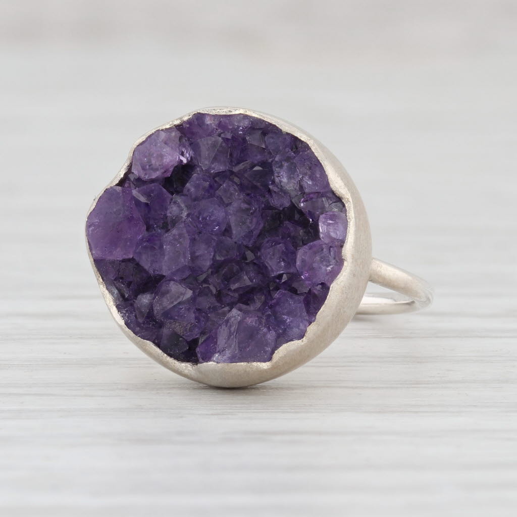 Light Gray New Nina Nguyen Amethyst Druzy Statement Ring Sterling Silver Size 6