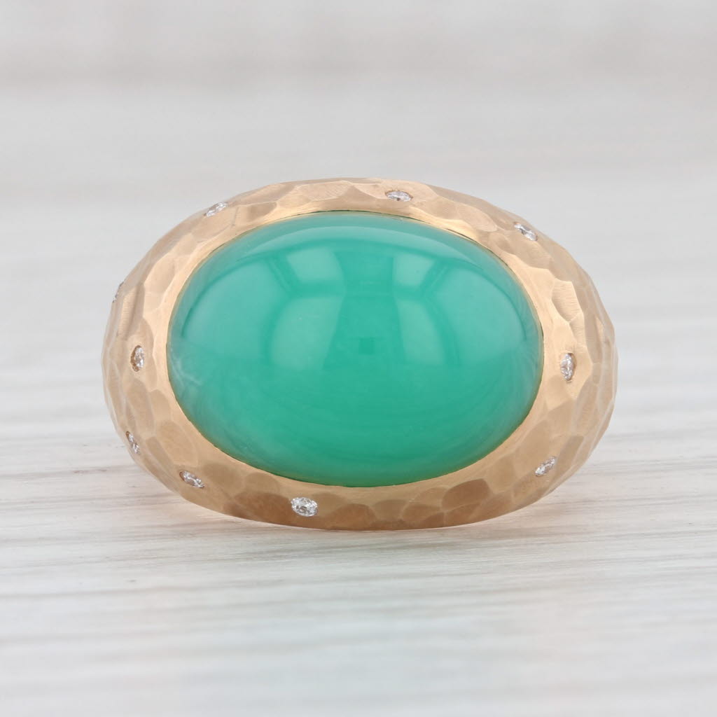 Light Gray New Nina Nguyen Green Chrysoprase Diamond Ring 18k Gold Hammered Size 6