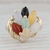 Gray Multi-Color Jadeite Jade Cluster Ring 14k Yellow Gold Size 6.75 Cocktail